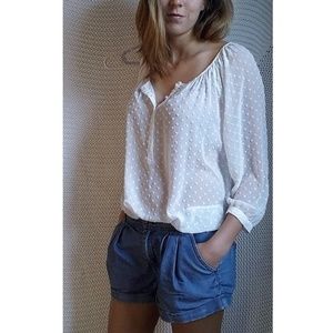 LC • Sheer White Heart Texture Button Up Blouse